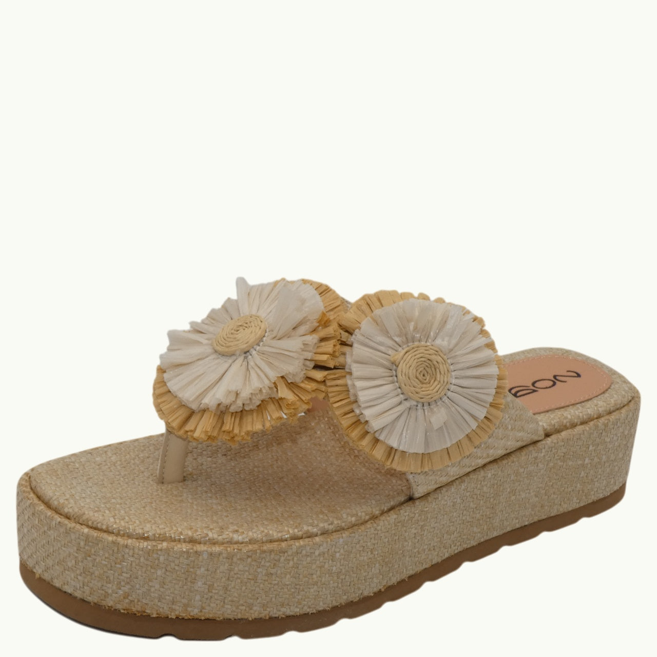 Raffia Platform Sandal with Flowers NABIL-04