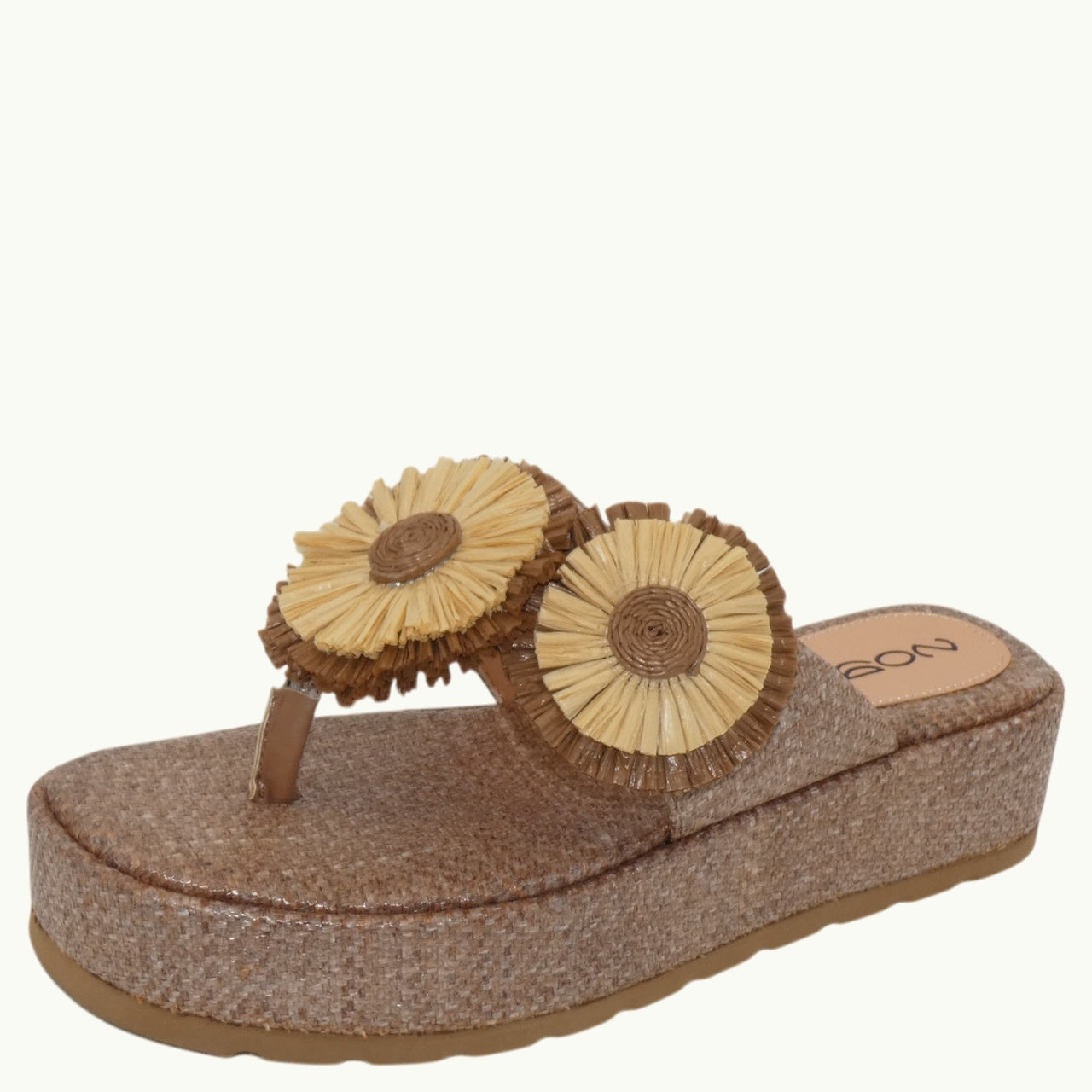 Raffia Platform Sandal with Flowers NABIL-04