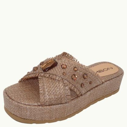 Sandalia Plataforma Rafia con Abalorios NABIL-03
